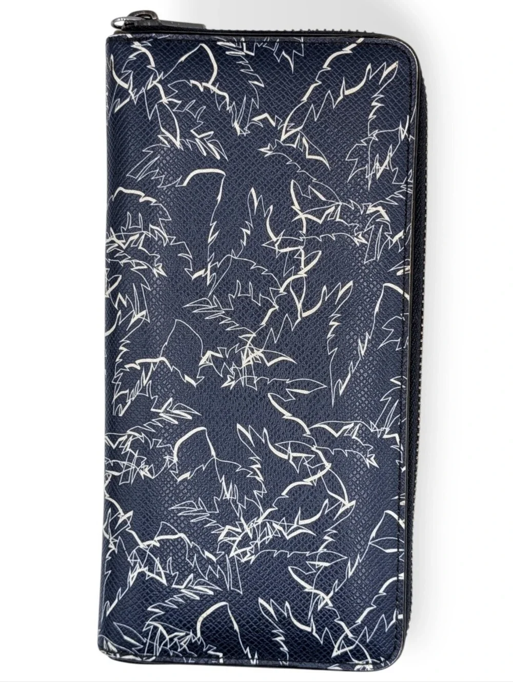 Michael Kors Wallet Mens Grant Tech Zip Around Navy Blue White Palm Tree design
